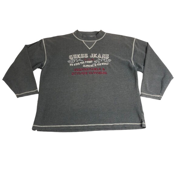 Vintage Guess Jeans USA Sweatshirt Mens L Charcoal Grey Original Designs 80s 90s - Picture 1 of 12